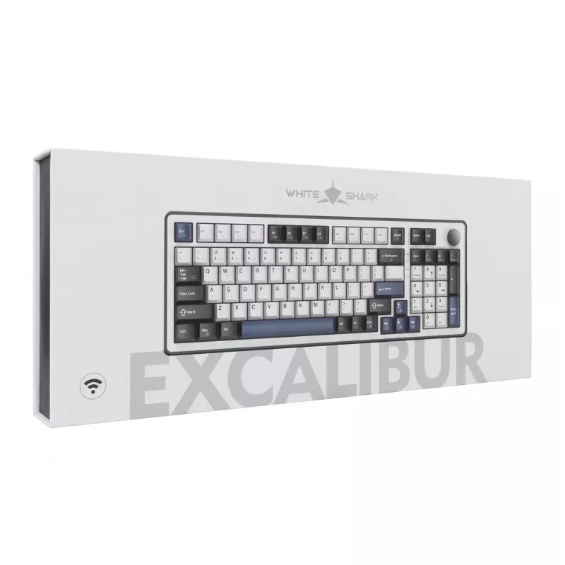Teclado gaming mecânico White Shark EXCALIBUR-W, layout 75%, KTT Wine Red Hot-Swap, RGB por tecla, com fios, branco