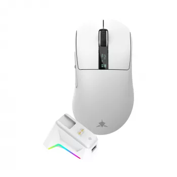 White Shark GAWAIN-W Rato gaming sem fios – 12000 DPI, bateria de 500mAh, 56g, branco