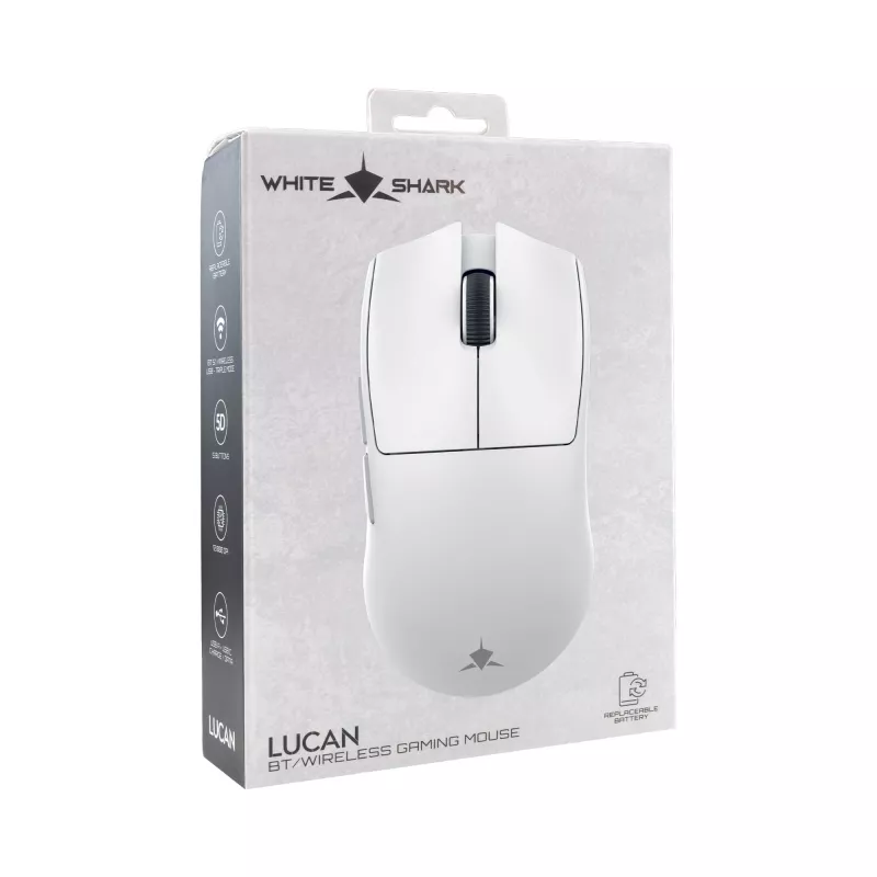 White Shark LUCAN-W WGM-5022 Rato gaming sem fios 12000 DPI, branco