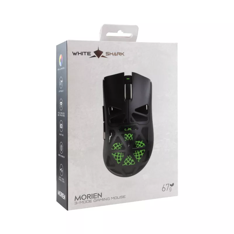 White Shark MORIEN WGM-5025 preto Rato gaming ótico com fios, 7200 DPI, 7 botões programáveis, iluminação RGB, destro
