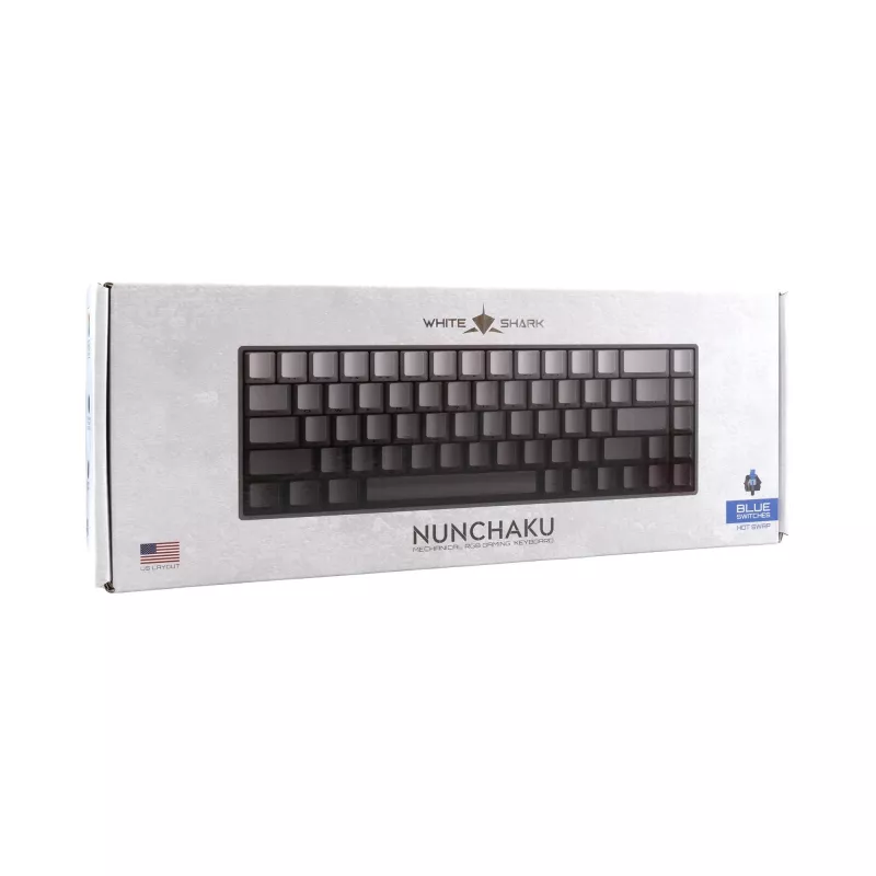 White Shark Nunchaku Teclado gaming mecânico TKL, cinzento, switch Outemu Blue, RGB hot-swap, com fio USB