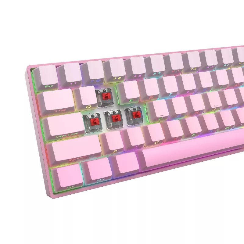 Teclado gaming mecânico White Shark NUNCHAKU-P-US-RED.SW TKL - 87 teclas, switches Outemu Red, iluminação RGB, rosa