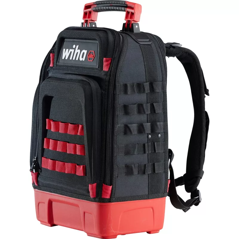 Wiha 45528 conjunto de mochila de ferramentas para eletricista, 28 peças, 385 x 260 x 530 mm, preto/vermelho