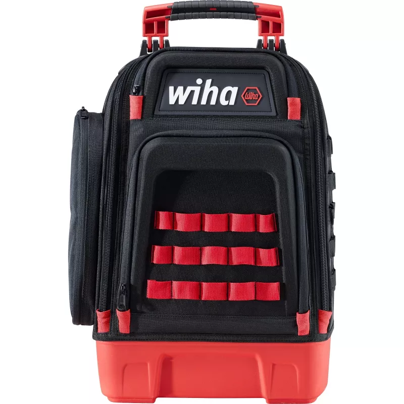 Wiha 45528 conjunto de mochila de ferramentas para eletricista, 28 peças, 385 x 260 x 530 mm, preto/vermelho