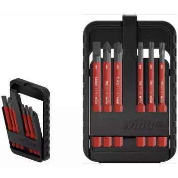 Wiha slimBit electric 45804 Conjunto de bits de chave de fendas VDE isolados, 6 peças, fenda, Phillips, Pozidriv, TORX, 75 mm