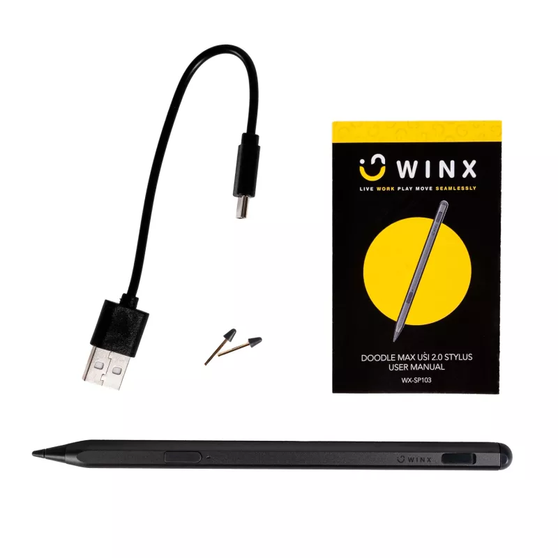 Stylus WINX DOODLE Max USI 2.0 - 4096 Níveis de Pressão, Rejeição da Palma, Deteção de Inclinação, Recarregável por USB-C, Space Grey