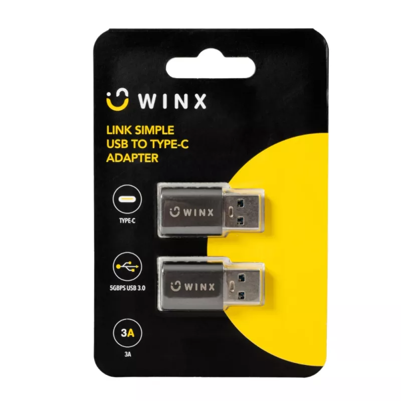 Adaptador WINX LINK Simple USB para Type-C pack duplo (USB-A macho para USB-C fêmea, 5Gbit/s, 15W, Space Grey, pack de 2)