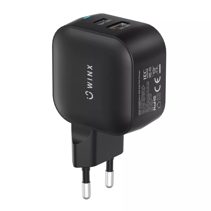 WINX POWER More Fonte de alimentação GaN 35W - duplo USB-C e USB-A, PD 3.0 PPS, branco