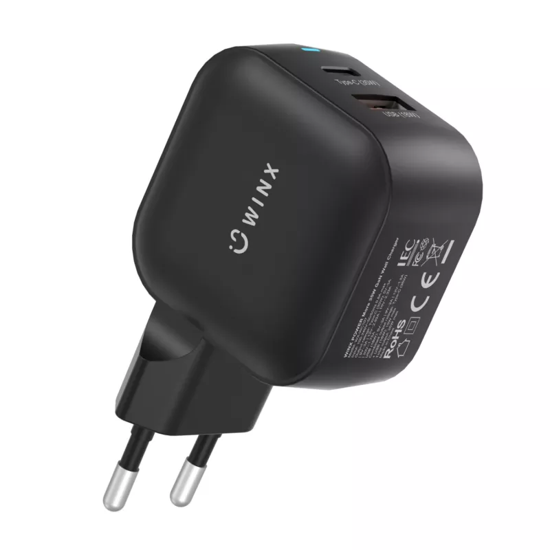 WINX POWER More Fonte de alimentação GaN 35W - duplo USB-C e USB-A, PD 3.0 PPS, branco