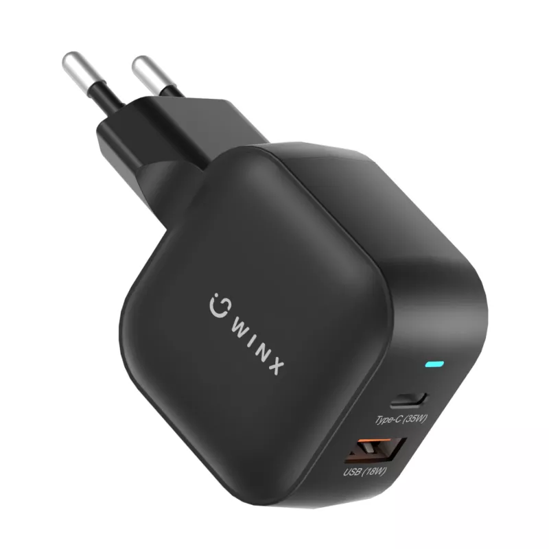 WINX POWER More Fonte de alimentação GaN 35W - duplo USB-C e USB-A, PD 3.0 PPS, branco