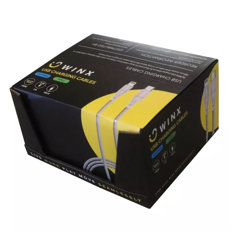 Cabo de carregamento WINX USB para Type-C|Lightning 2 em 1 dividido 1,2m preto