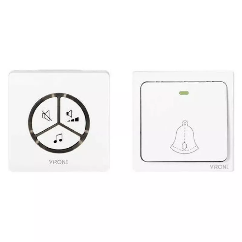 Campainha Sem Fios VIRONE DB-3 com Botão sem Pilhas, Emissor Autoaprendiz, 80 m