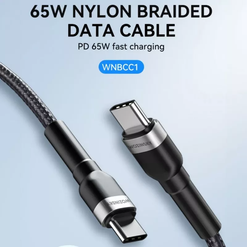 Cabo USB-C para USB-C Wozinsky 1 m 60W PD carregamento rápido e sincronização de dados preto