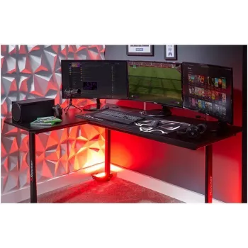 X Rocker 2022068 Secretária de gaming de canto em L com iluminação LED RGB, aspeto de fibra de carbono, Preto