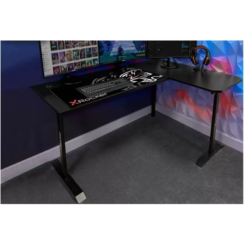 X Rocker 2022068 Secretária de gaming de canto em L com iluminação LED RGB, aspeto de fibra de carbono, Preto