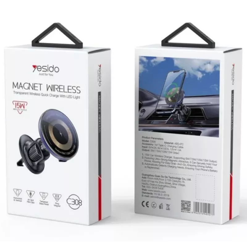 YESIDO Suporte de Carregamento Sem Fios Magnético MagSafe para Saída de Ar 15W Preto