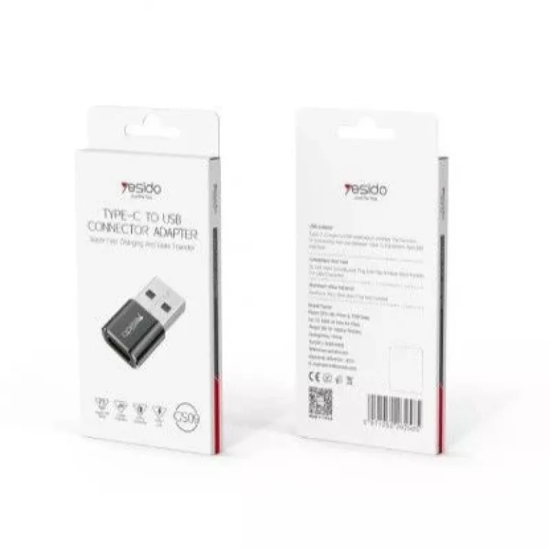 YESIDO GS09 Adaptador OTG USB Type-C para USB-A em Liga de Alumínio Mini Preto