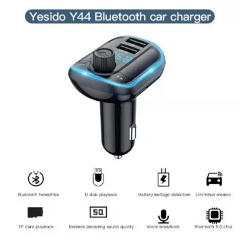 Carregador de automóvel MP3 Bluetooth YESIDO Y44, 2 USB, preto