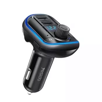 Carregador de automóvel MP3 Bluetooth YESIDO Y44, 2 USB, preto