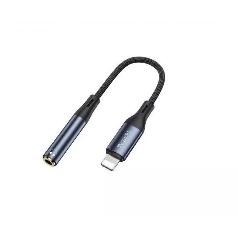 YESIDO Cabo adaptador de áudio Lightning para 3,5 mm YAU37, nylon entrançado, liga de alumínio, preto, 12 cm