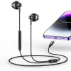Auscultadores in-ear YESIDO YH48 em liga de alumínio com controlo remoto e conector Lightning, com fios, preto