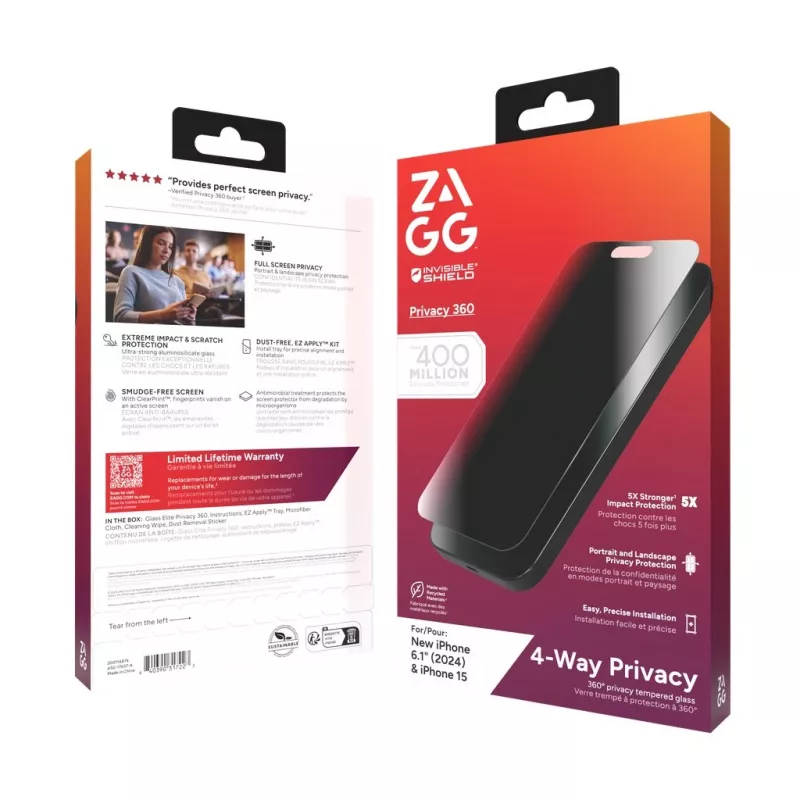 ZAGG InvisibleShield Glass Elite Privacy 360 Proteção de ecrã para iPhone 14 Pro Max