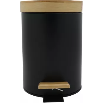 Zeller 18910 Balde de pedal com tampa de bambu 3L Soft-Close, preto mate