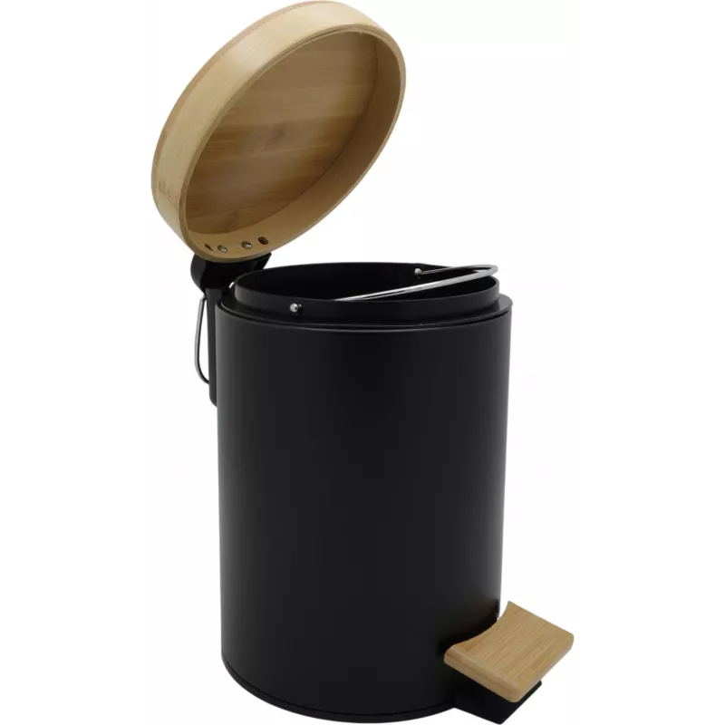 Zeller 18910 Balde de pedal com tampa de bambu 3L Soft-Close, preto mate