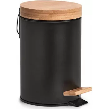 Zeller 18910 Balde de pedal com tampa de bambu 3L Soft-Close, preto mate