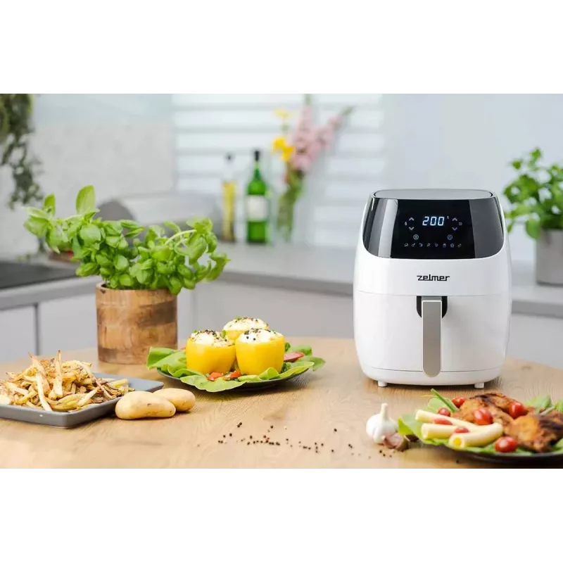 Zelmer ZAF5501W Fritadeira de ar quente sem óleo, 5L, 1500W, painel tátil digital, branco
