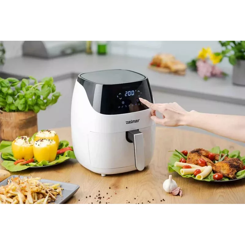 Zelmer ZAF5501W Fritadeira de ar quente sem óleo, 5L, 1500W, painel tátil digital, branco