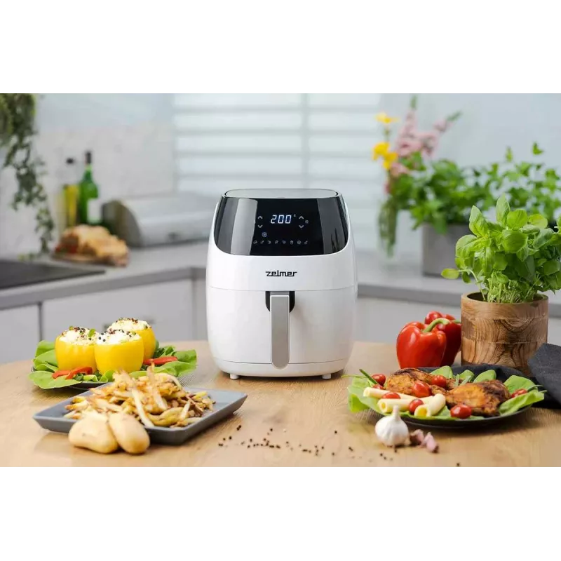 Zelmer ZAF5501W Fritadeira de ar quente sem óleo, 5L, 1500W, painel tátil digital, branco