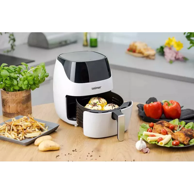 Zelmer ZAF5501W Fritadeira de ar quente sem óleo, 5L, 1500W, painel tátil digital, branco