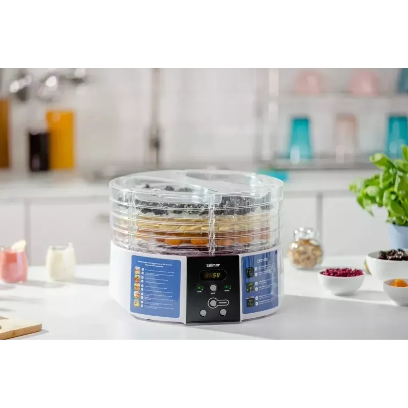Desidratador de alimentos Zelmer ZFD1005 520W com 5 tabuleiros transparentes e controlo eletrónico