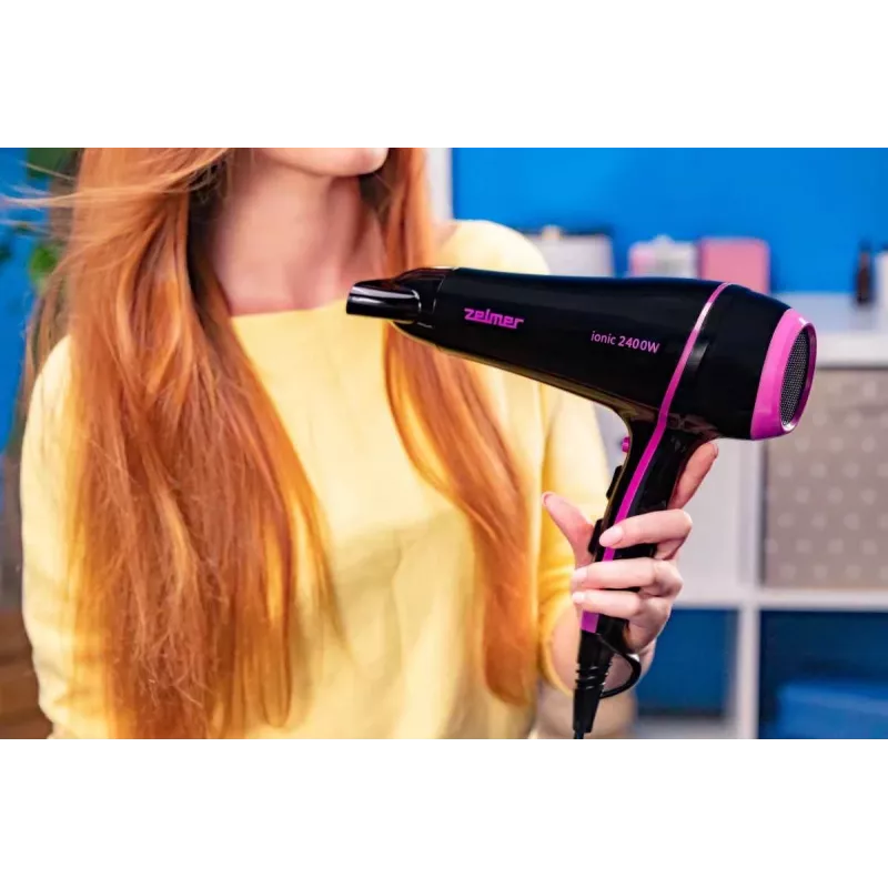 Secador de cabelo iónico Zelmer ZHD8360 2200W preto/prateado com difusor