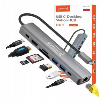 ZENWIRE HUB81 Adaptador multiporta USB-C 8 em 1 HDMI 2.0 4K 60Hz Gigabit Ethernet 1000Mbps