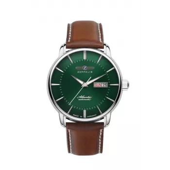 Zeppelin Atlantic 84664 Relógio automático, 40 mm, mostrador preto, bracelete de pele castanha