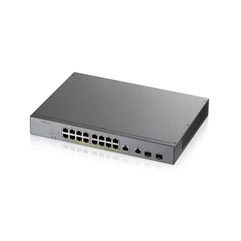 Switch Gigabit PoE+ gerido inteligente ZyXEL GS1350-18HP-EU0101F com 16 portas PoE+ e 2 uplinks SFP, orçamento de 250W