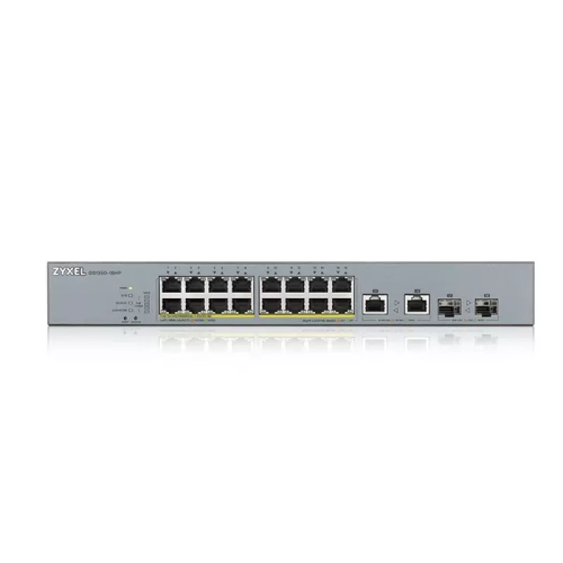 Switch Gigabit PoE+ gerido inteligente ZyXEL GS1350-18HP-EU0101F com 16 portas PoE+ e 2 uplinks SFP, orçamento de 250W