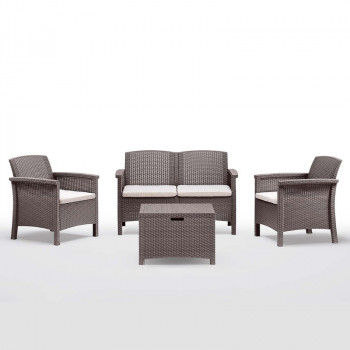 BICA Conjunto de mobiliário de varanda Venezia para 2 pessoas – resina efeito rattan castanho, 2 cadeiras + mesa de apoio, proteção UV, almofadas incluídas