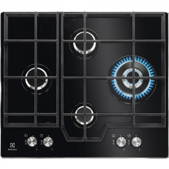 Placa de fogão a gás de encastrar Electrolux KGG6456K 60 cm com 4 bicos, vidro preto
