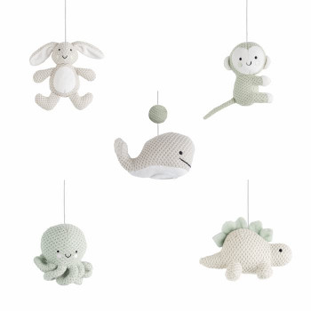Baby's Only móbil musical, animais, 0+, verde-louro/linho quente