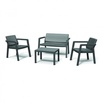 KETER Conjunto de mobiliário de jardim Emily conjunto de pátio com almofadas cinzento/cinzento-claro