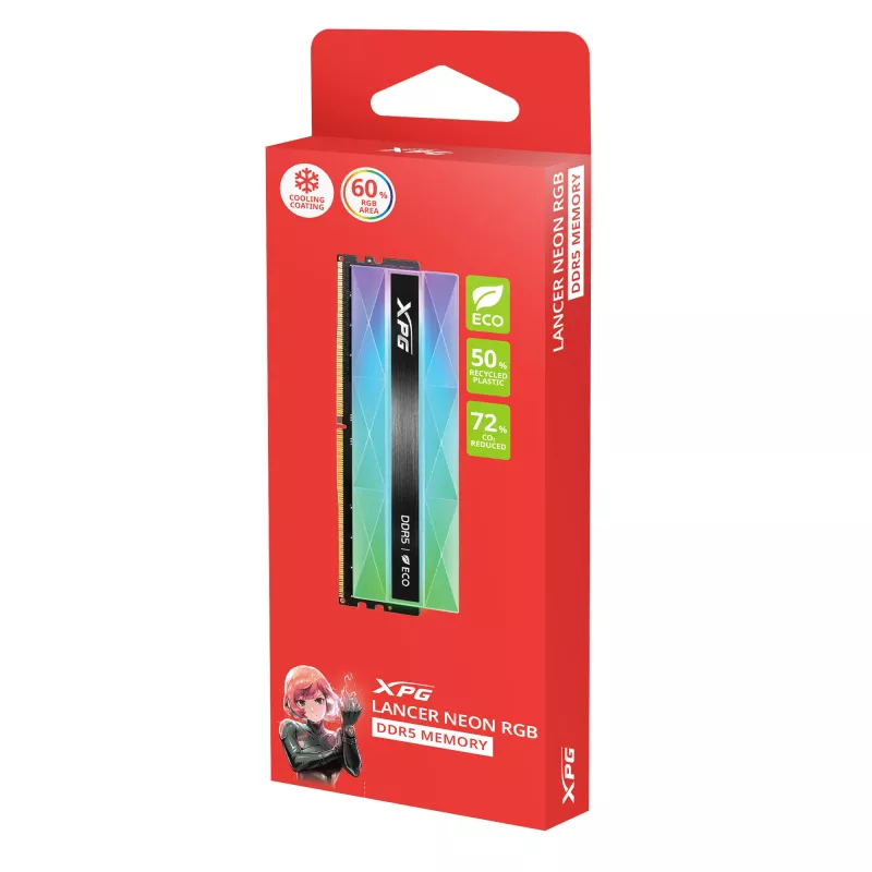 DIMM 32 GB DDR5-6400 (2x 16 GB) Dual-Kit, memória prateada, AX5U6400C3216G-DCLANRSG, Lancer Neon RGB, INTEL XMP, AMD EXPO