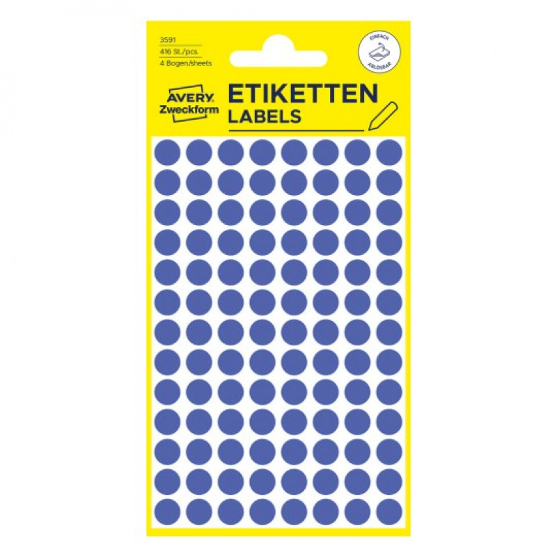 Avery Zweckform 3591 – pontos de marcação removíveis, Ø 8 mm, azul, 416 unid.