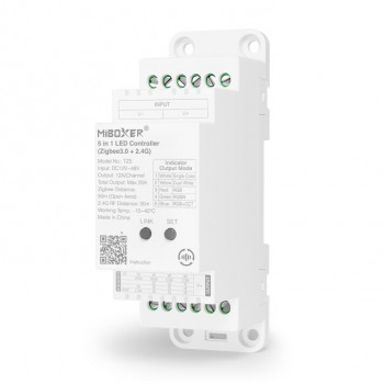 MiBoxer TZ5 Controlador LED 5-em-1 para calha DIN, Zigbee 3.0 + RF, 12 A/canal, 20 A total