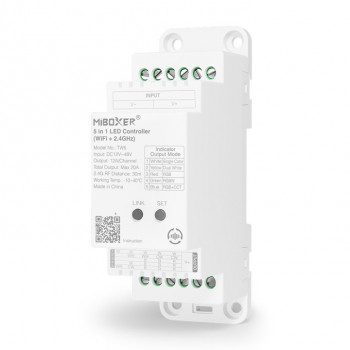 MiBoxer TW5 Controlador LED 5-em-1 para calha DIN, WiFi + RF, 12 A/canal, 20 A total