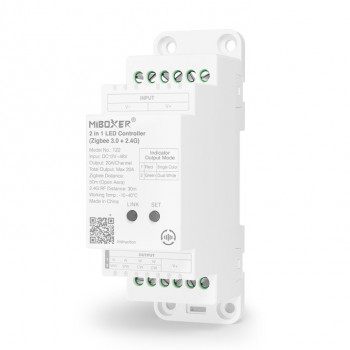 MiBoxer TZ2 controlador LED 2 em 1 para calha DIN, Zigbee 3.0 + RF, 12–48 V, 20 A total