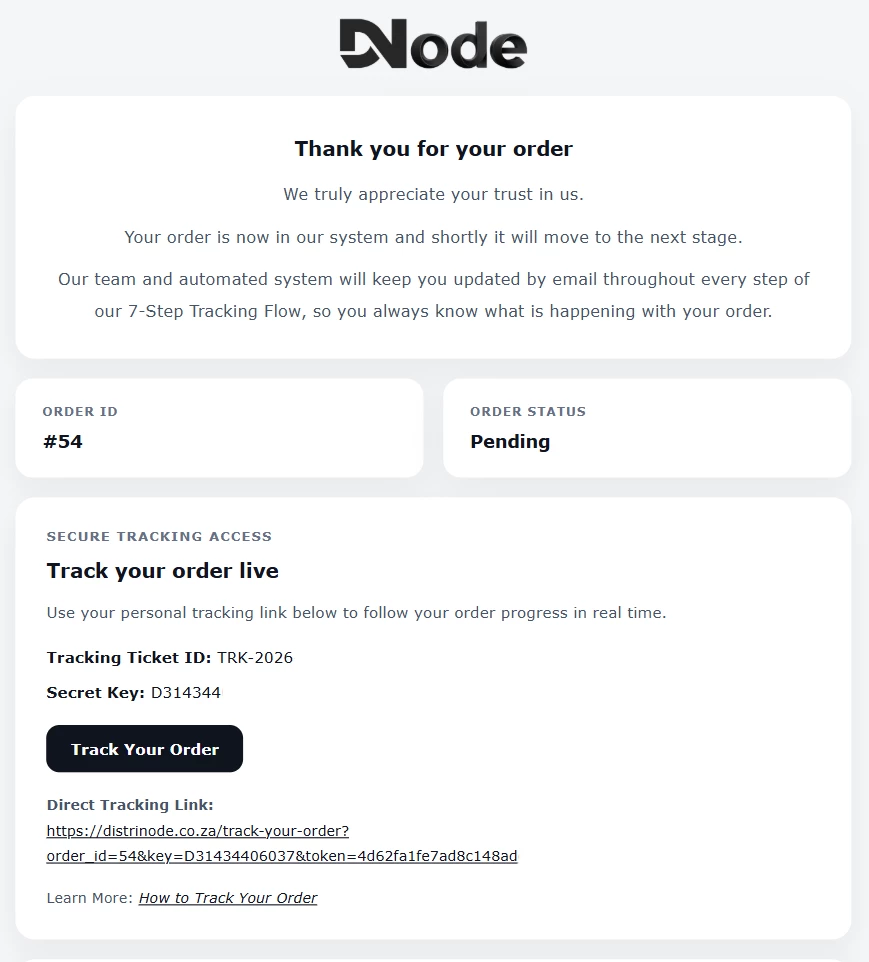 Exemplo de e-mail de seguimento da encomenda